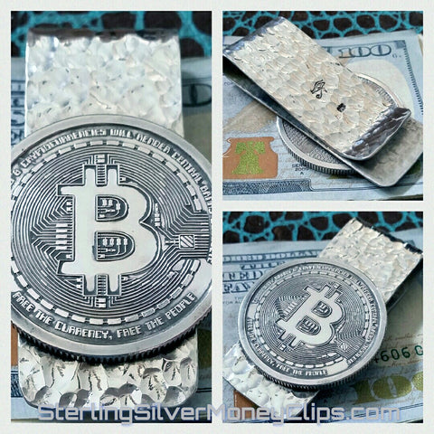 Hammered Silver Bullion Bitcoin 925 935 Argentium Sterling Silver money clip