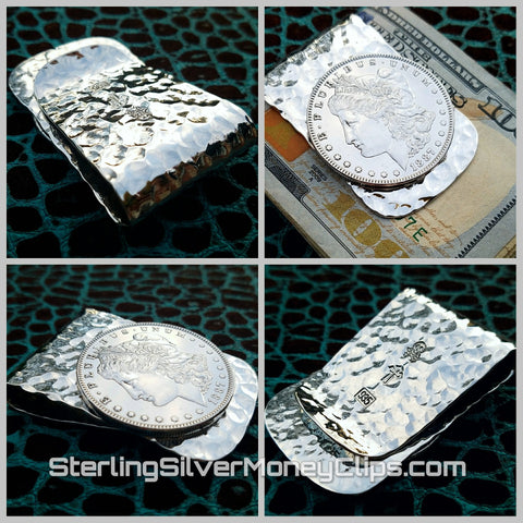 Hammered 1887 Morgan Silver Dollar 925 935 Argentium Sterling Silver money clip