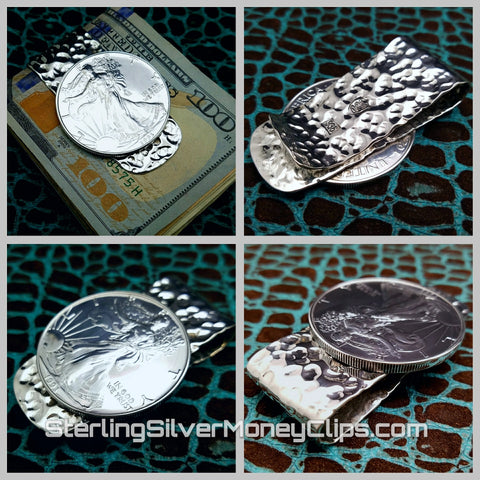 Hammered 1993 American Silver Eagle 925 935 Argentium Sterling Silver money clip