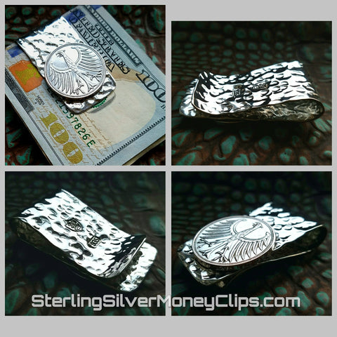 Hammered German Eagle 925 935 Argentium Sterling Silver money clip