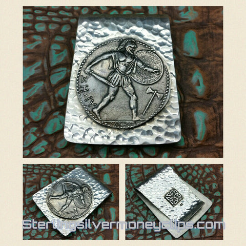 Hammered Ares Greek God of War big 925 935 Argentium Sterling Silver money clip