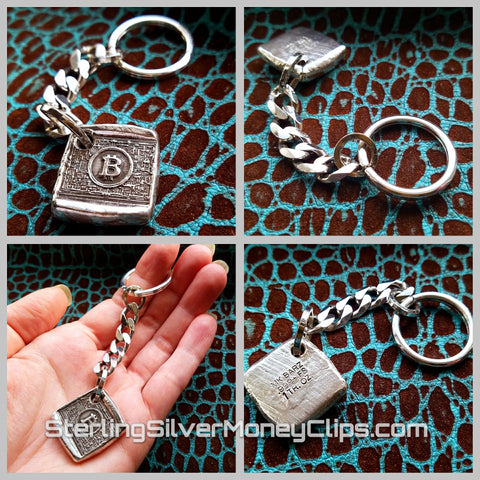 Chunky Bitcoin 999 Silver Square Bullion Sterling Silver key chain