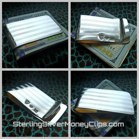 Wide Textured Stripe Full Fold huge 925 935 Argentium Sterling Silver money clip
