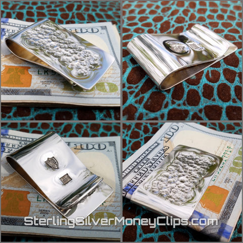 Sleek Hammered Inlay Classic 925 935 Argentium Sterling Silver money clip