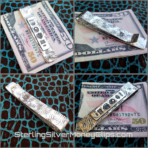 Ring Distressed Stamp Bar Full Fold 925 935 Argentium Sterling Silver money clip