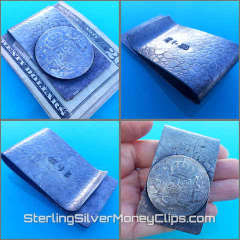 Cobblestone 1807 Spanish 8 Reales Treasure Coin Antiqued 925 935 Argentium Sterling Silver money clip