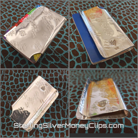 Diagonal Distressed Wallet 925 935 Argentium Sterling Silver credit card clip case