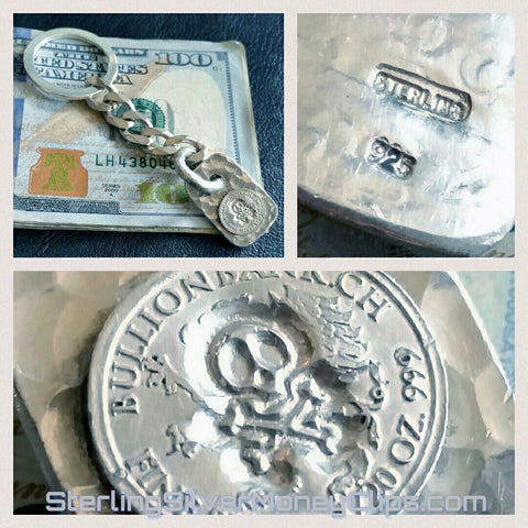 Custom Hammered Mini Bullion Button 925 Sterling Silver Chain keychain