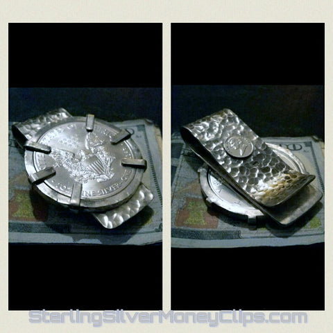 Hammered 6 point Bezel Silver Eagle 925 935 Argentium Sterling Silver money clip