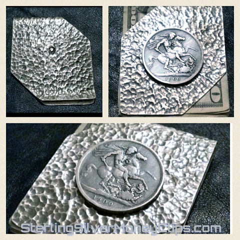 Hammered Full Fold Corner Cut Antique Aged British 1900 Dragon Slayer big huge 925 935 Argentium Sterling Silver money clip