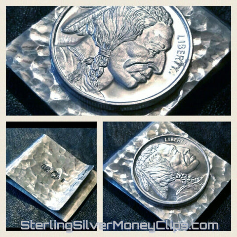 Hammered Silver Bullion Buffalo big 925 935 Argentium Sterling Silver money clip