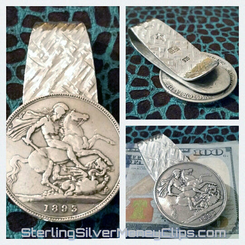 Criss-cross Ridge Hammered Contour Cut British 1893 Dragon Slayer 925 935 Argentium Sterling Silver money clip