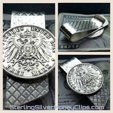 Diamond Grip 1912 German 3 Mark Diagonal Edge 925 935 Argentium Sterling Silver money clip