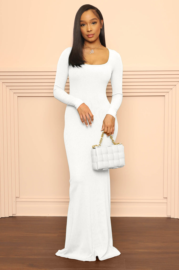 Endless Night Scoop Neck Snatched Maxi Dress - White - grundigemergencyradio