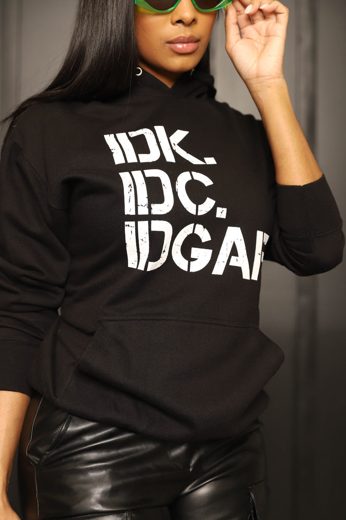IDK, IDC Graphic Pullover Hoodie - Black - grundigemergencyradio