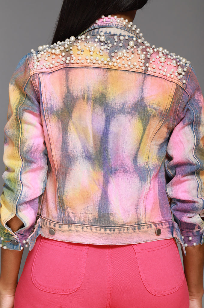 Phase Out Tie Dye Pearl Lined Denim Jacket - Multicolor - grundigemergencyradio