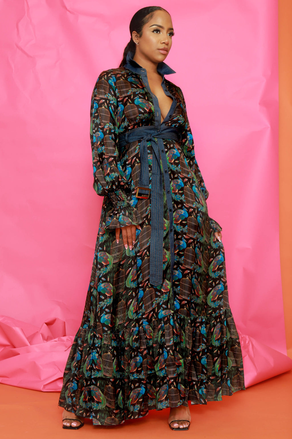 Free Bird Multicolor Belted Maxi Dress - Blue - grundigemergencyradio