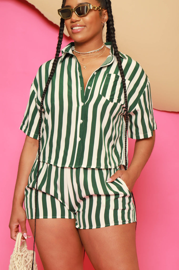 Need Your Love Striped Short Set - Green - grundigemergencyradio