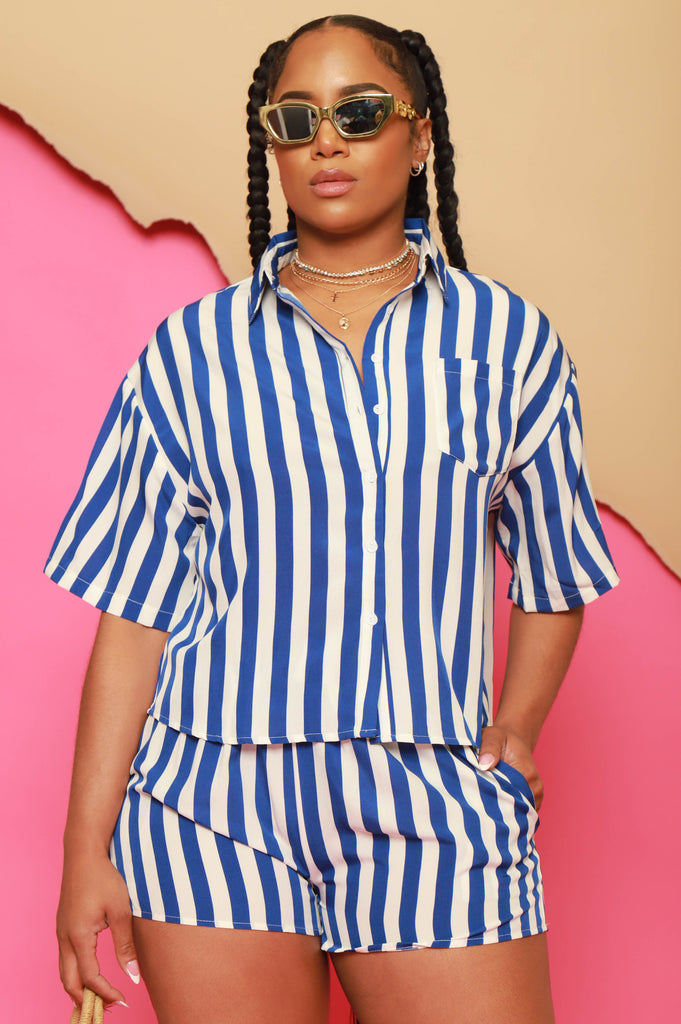 Need Your Love Striped Short Set - Royal Blue - grundigemergencyradio