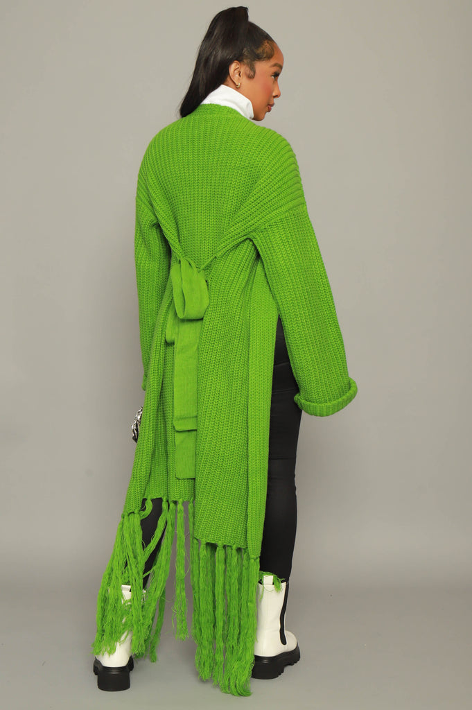 For What Longline Fringe Cardigan - Kelly Green - grundigemergencyradio