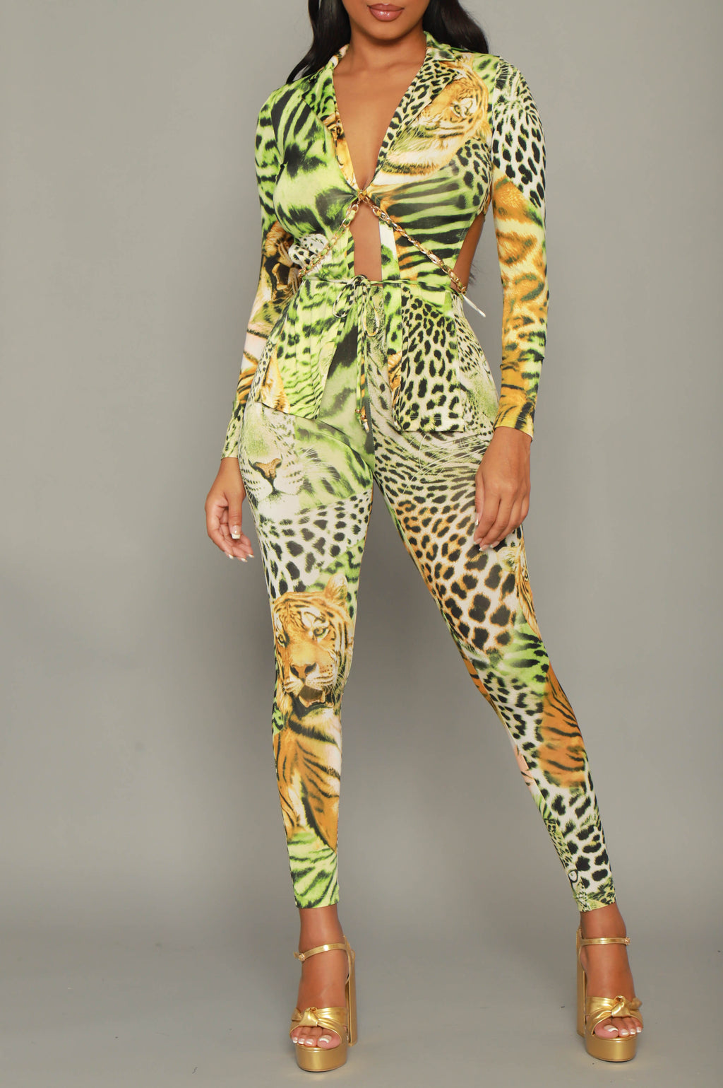 Speak On It Animal Print Leggings Set - Green Multicolor - grundigemergencyradio