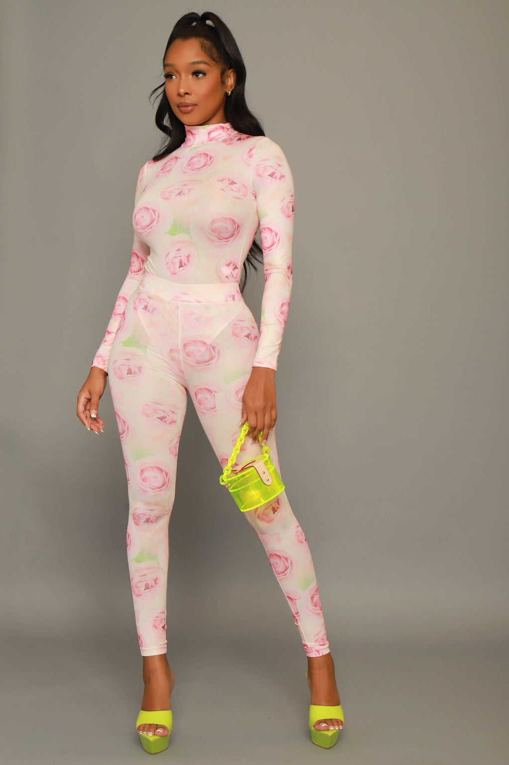 Rosebud Printed Bodysuit Pants Set - White/Pink - grundigemergencyradio