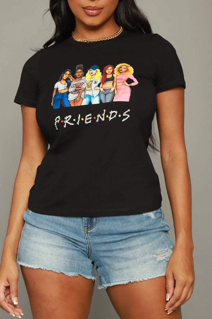 Besties Rhinestone Embellished Graphic T-Shirt - Black - grundigemergencyradio