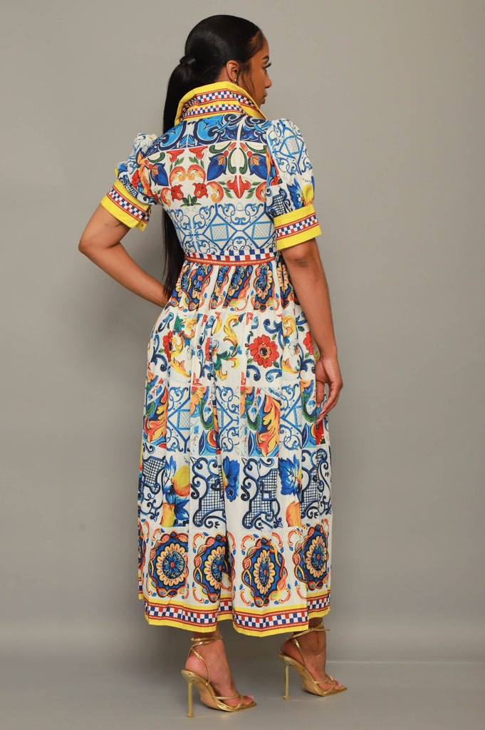 Here With You Belted Button Up Midi Dress - Multicolor - grundigemergencyradio