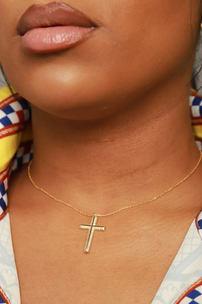 Take Me To Church Jeweled Cross Necklace - Gold - grundigemergencyradio