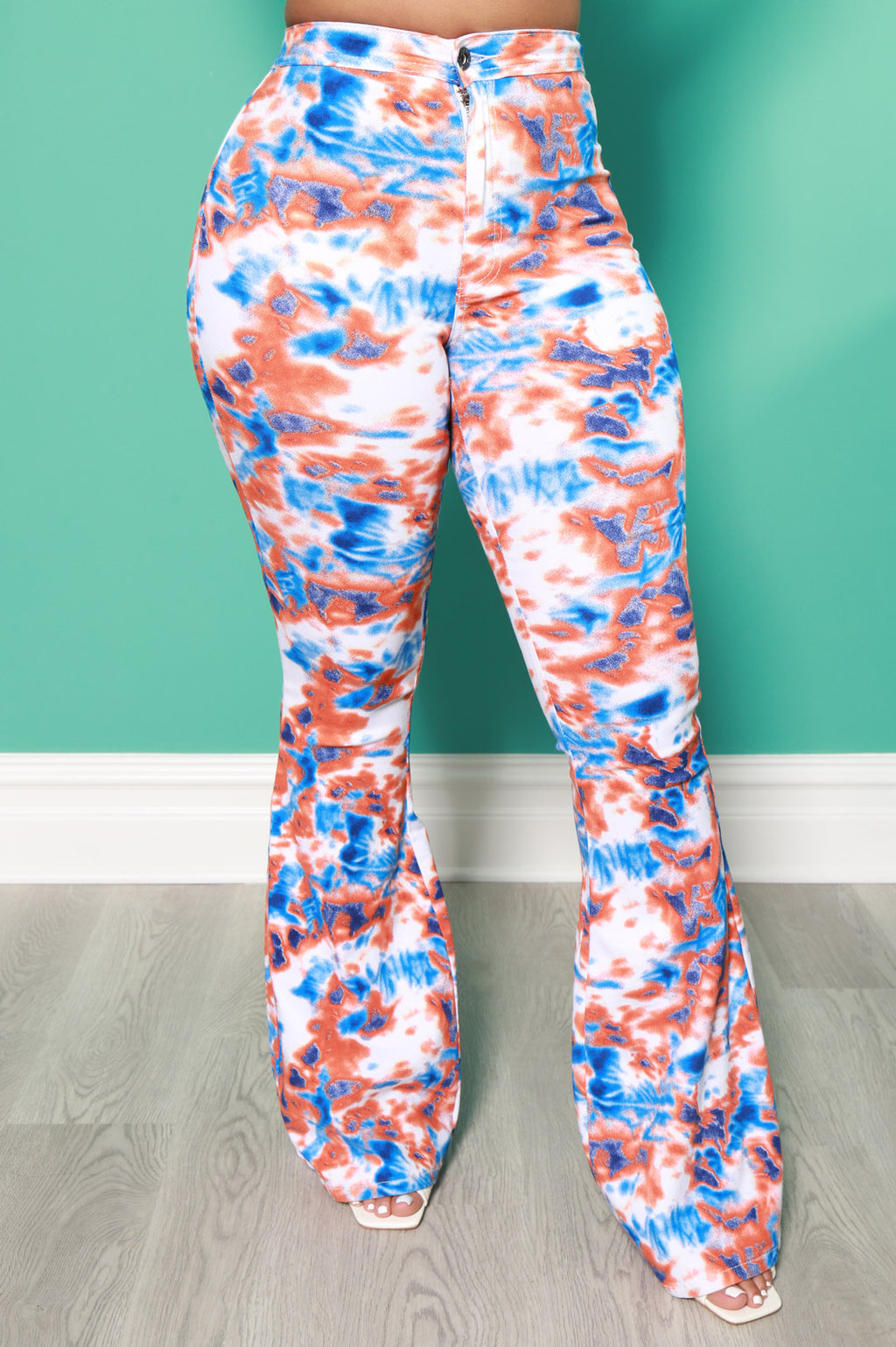 Emotion Tie Dye High Rise Flare Stretchy Jeans - Orange/Blue - grundigemergencyradio