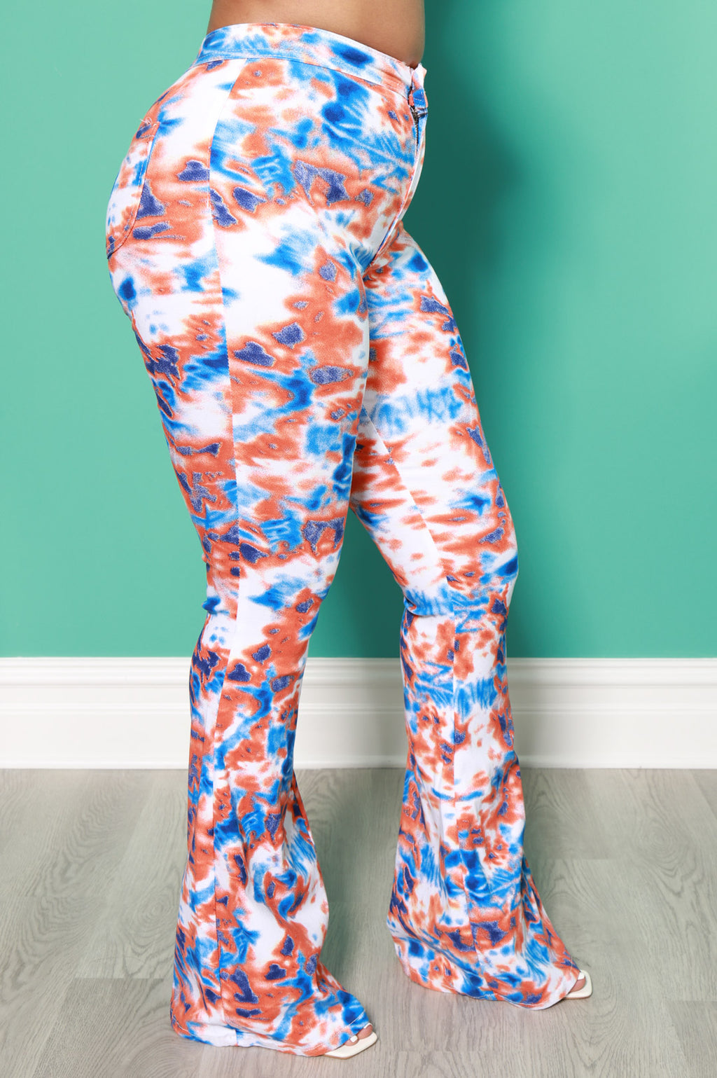 Emotion Tie Dye High Rise Flare Stretchy Jeans - Orange/Blue - grundigemergencyradio