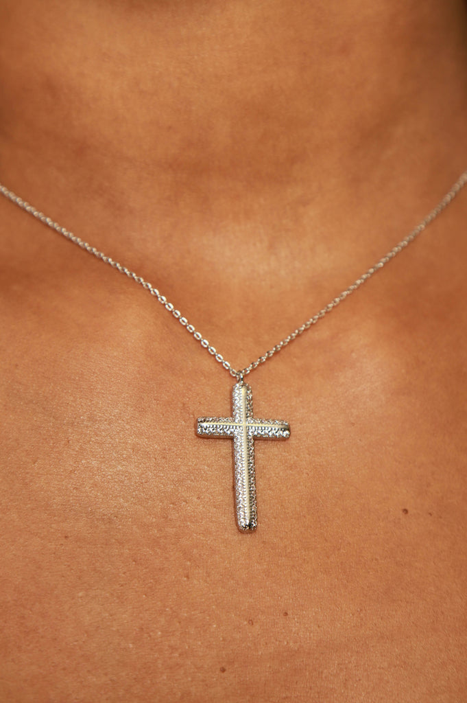 Take Me To Church Jeweled Cross Necklace - White Gold - grundigemergencyradio