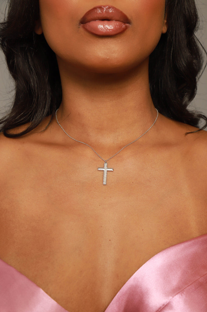 Take Me To Church Jeweled Cross Necklace - White Gold - grundigemergencyradio