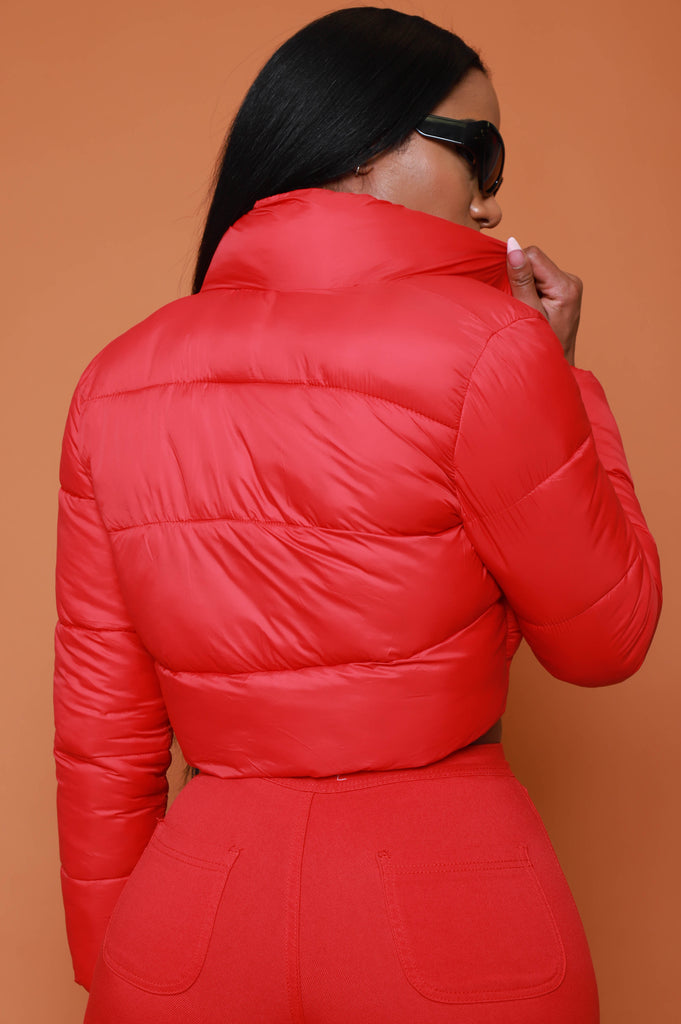 City Girls Cropped Puffer Coat - Red - grundigemergencyradio