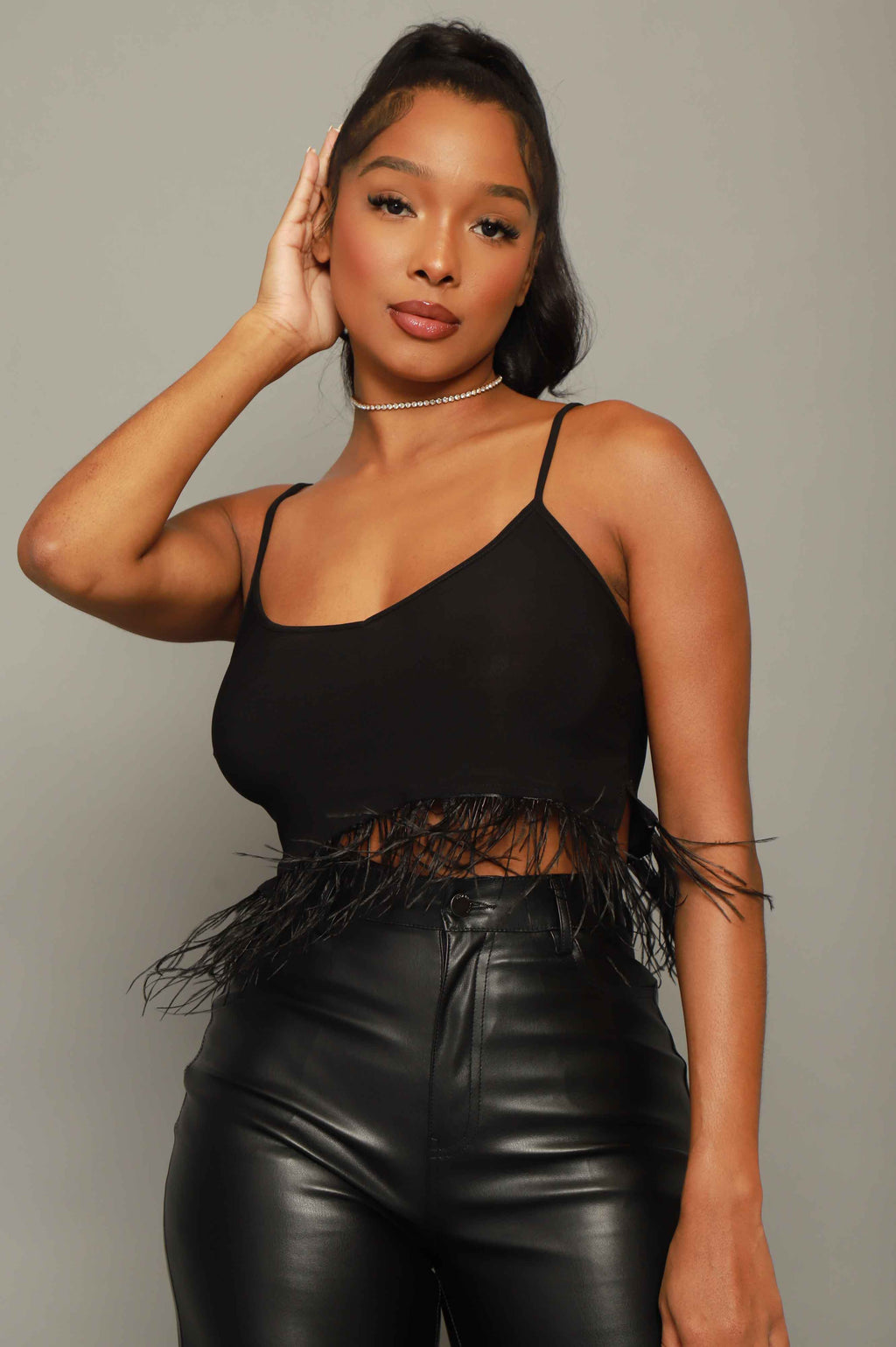 Magic Hour Feather Lined Crop Top - Black - grundigemergencyradio