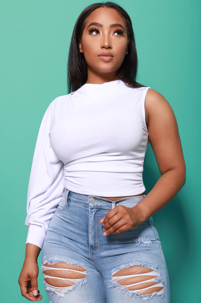 Hard Body One Shoulder Crop Top - White - grundigemergencyradio