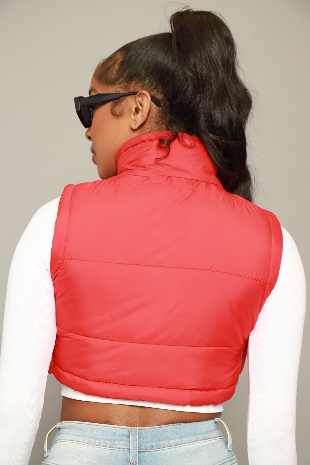 Mark My Words Adjustable Cropped Puffer Vest - Red - grundigemergencyradio