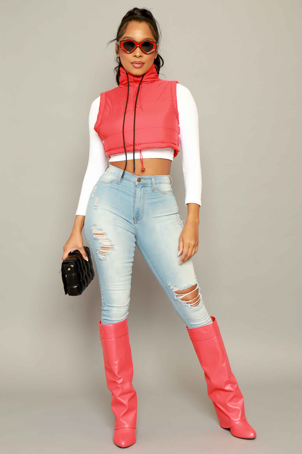 Mark My Words Adjustable Cropped Puffer Vest - Red - grundigemergencyradio