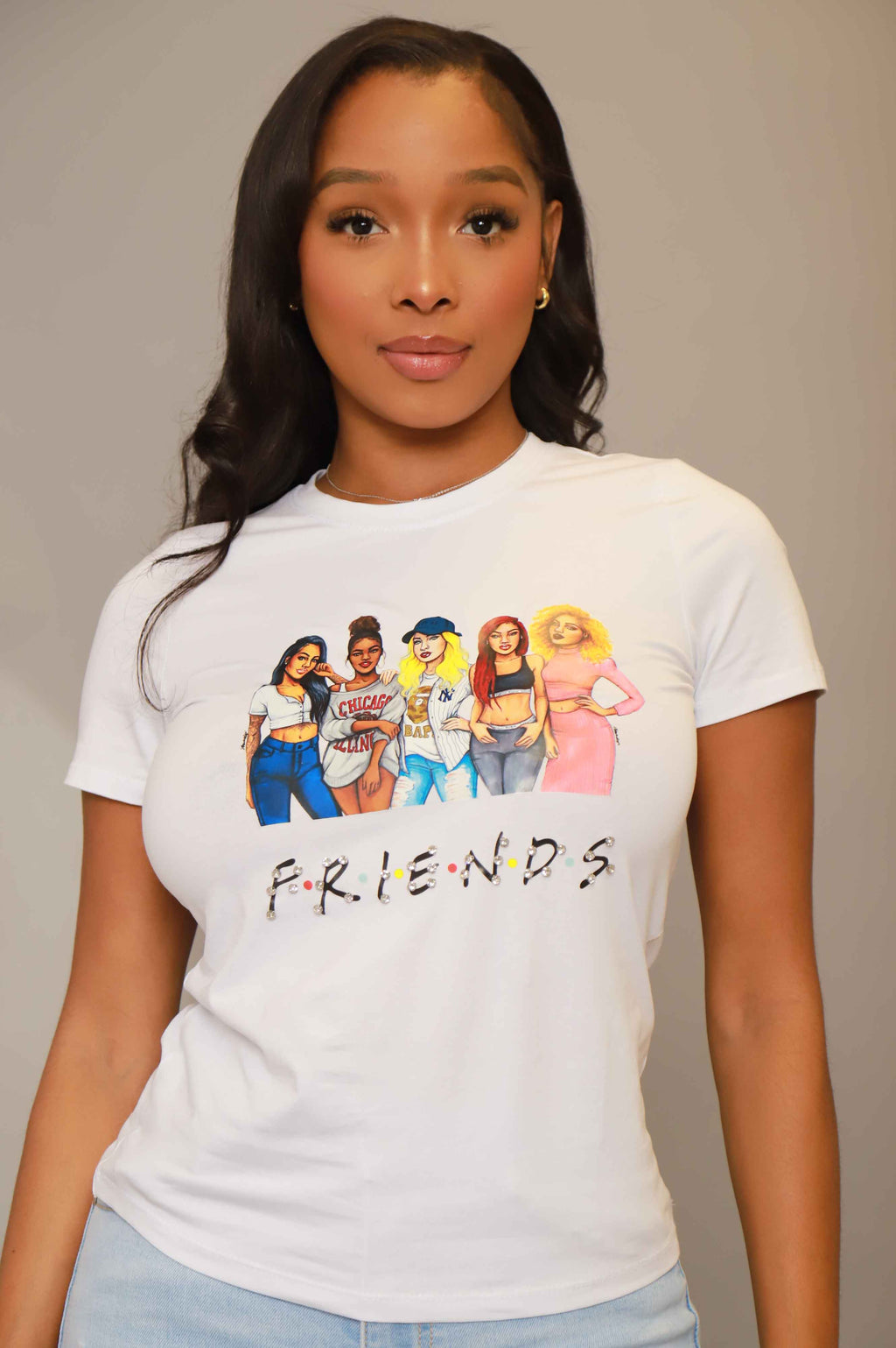 Besties Rhinestone Embellished Graphic  T-Shirt - White - grundigemergencyradio