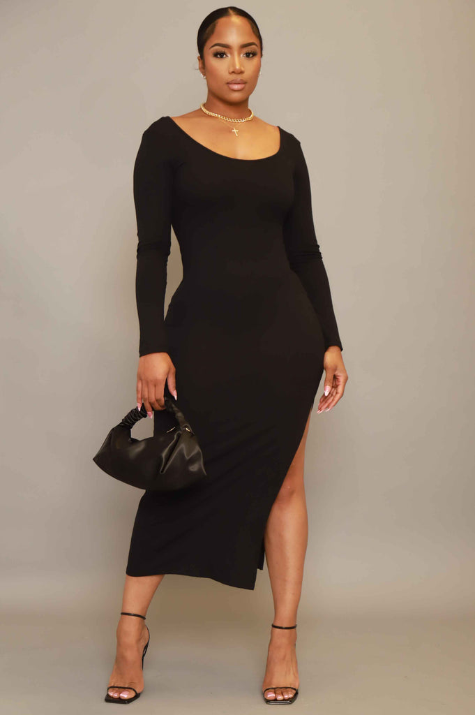 Good Love Scoop Neck Midi Dress - Black - grundigemergencyradio