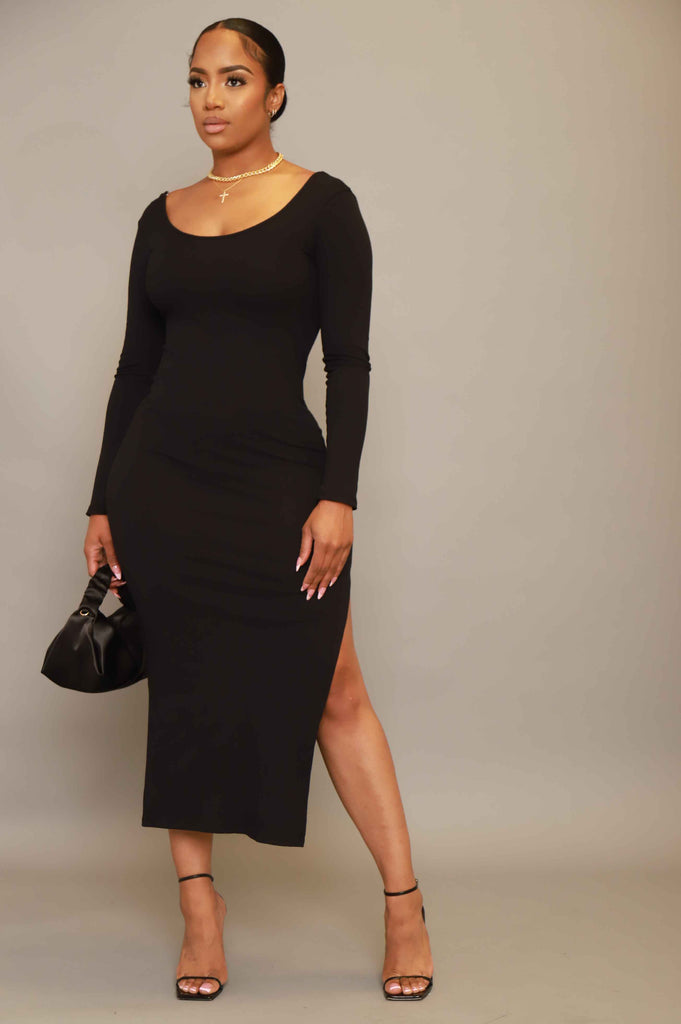 Good Love Scoop Neck Midi Dress - Black - grundigemergencyradio