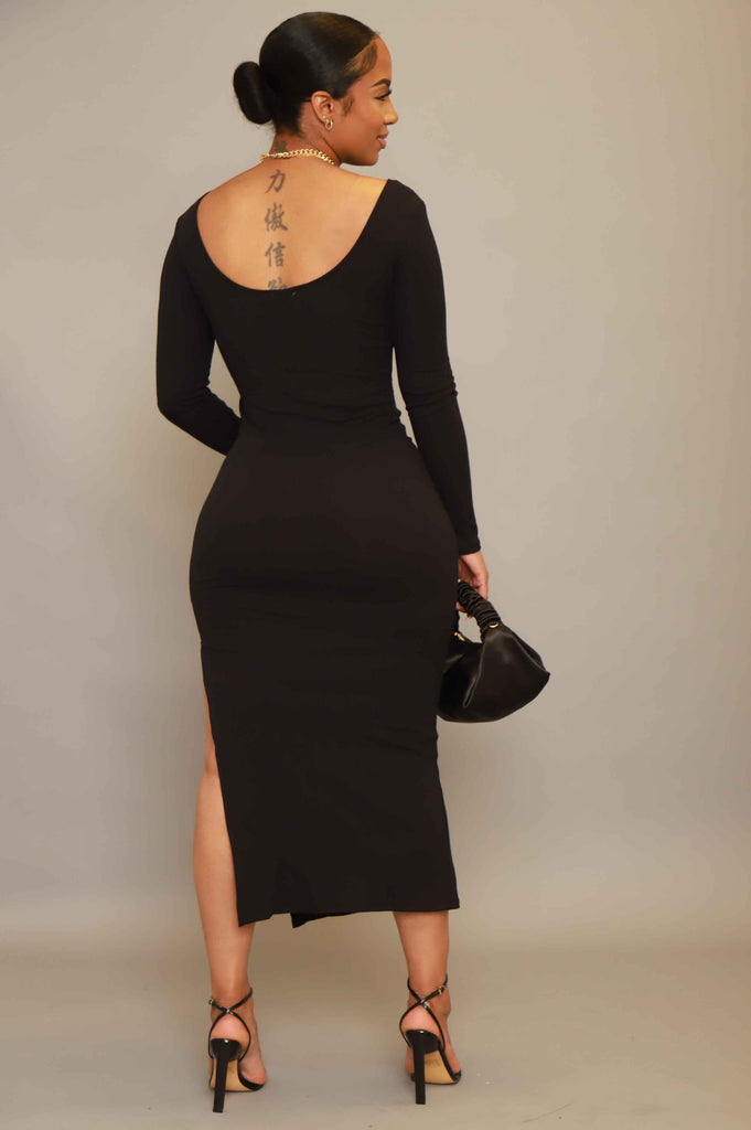 Good Love Scoop Neck Midi Dress - Black - grundigemergencyradio