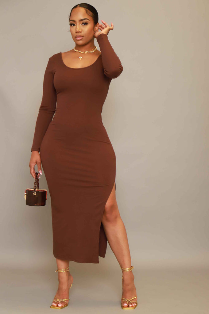 Good Love Scoop Neck Midi Dress - Deep Chocolate - grundigemergencyradio