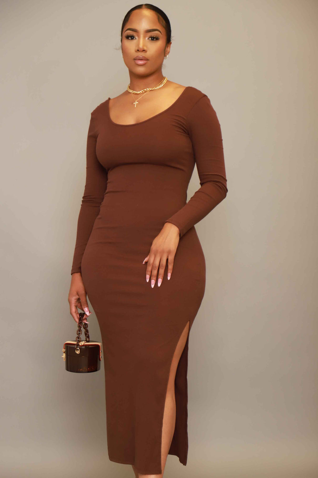 Good Love Scoop Neck Midi Dress - Deep Chocolate - grundigemergencyradio