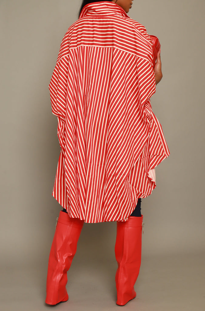 Don't Leave Oversized Striped Button Up Top - Red/White - grundigemergencyradio