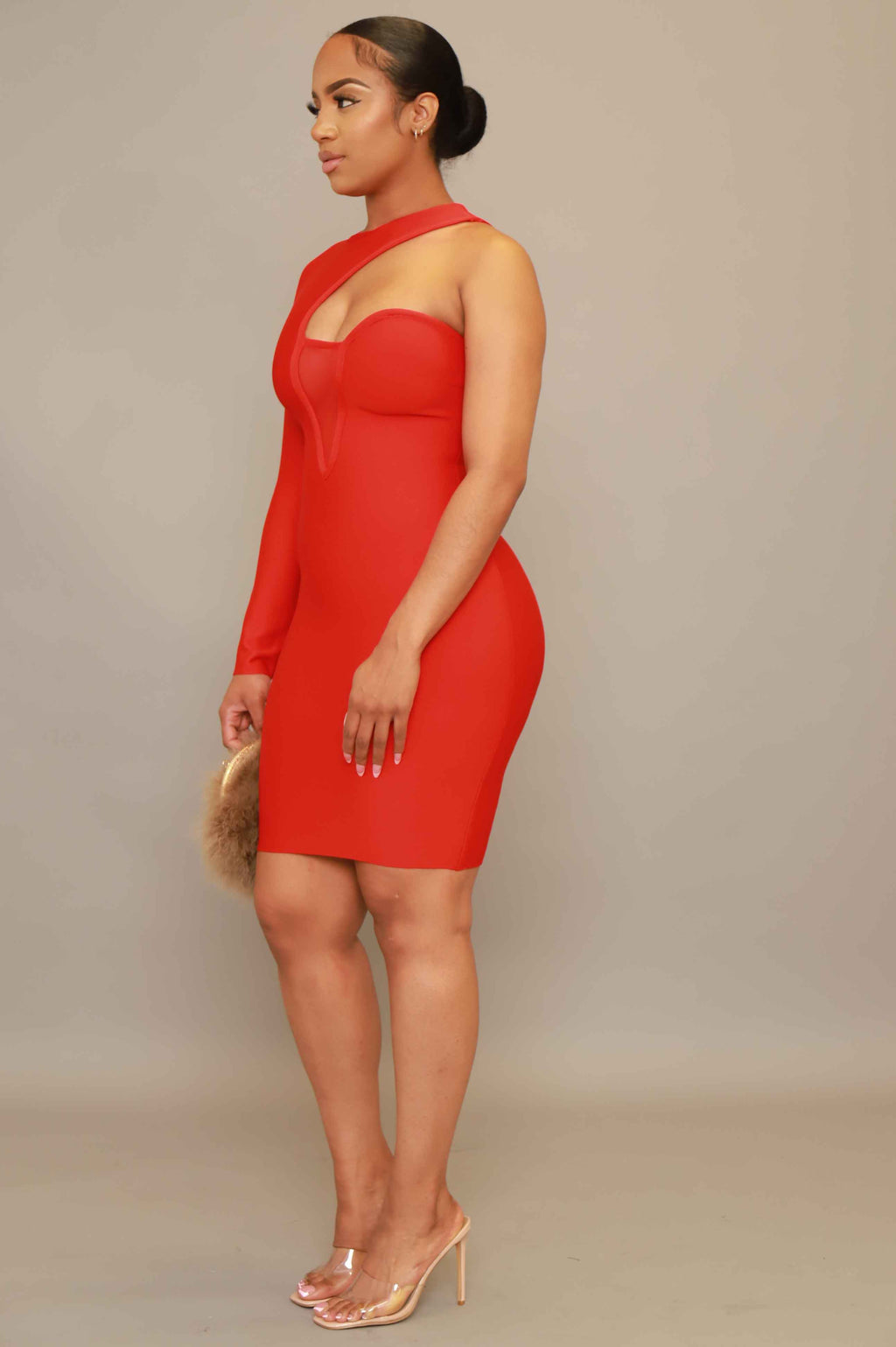 Cuff Me One Shoulder Peekaboo Bandage Dress - Red - grundigemergencyradio