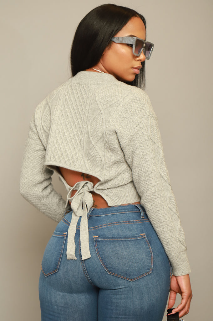 Lay It Out Tie Back Knit Sweater - Heather Grey - grundigemergencyradio