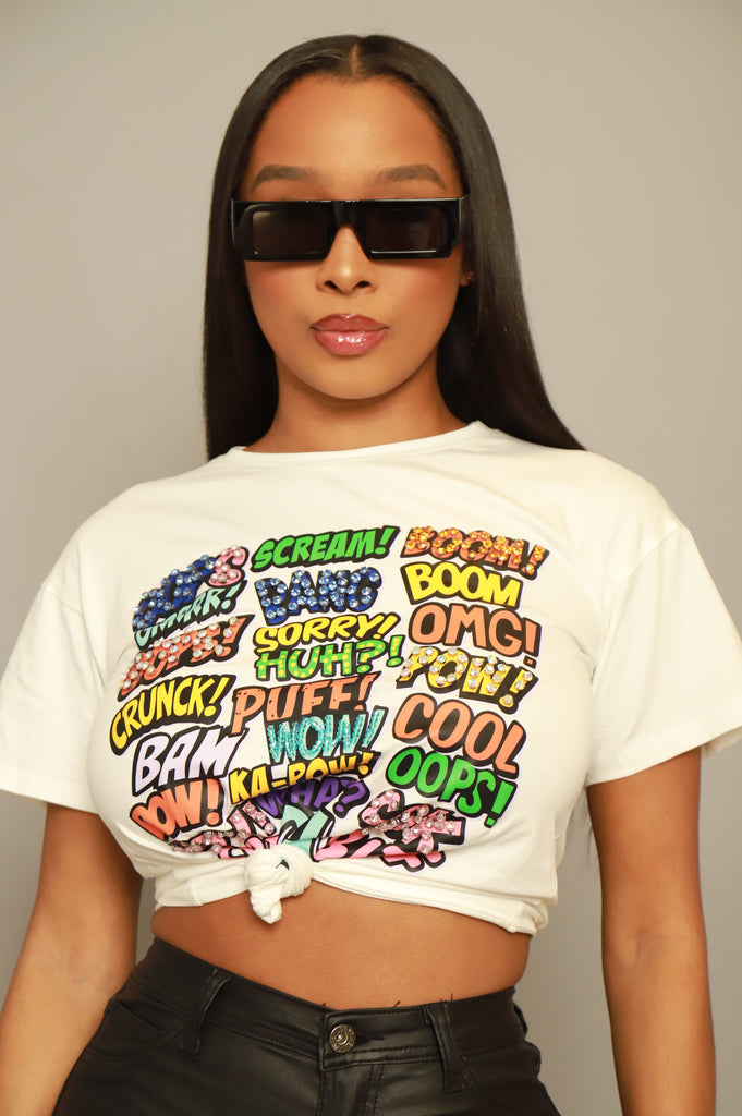 Shout Out Embellished Graphic Print T-Shirt - White - grundigemergencyradio
