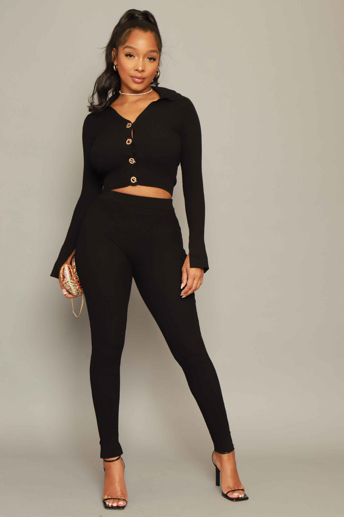 One Wish Buckled Detailed Pants Set - Black - grundigemergencyradio