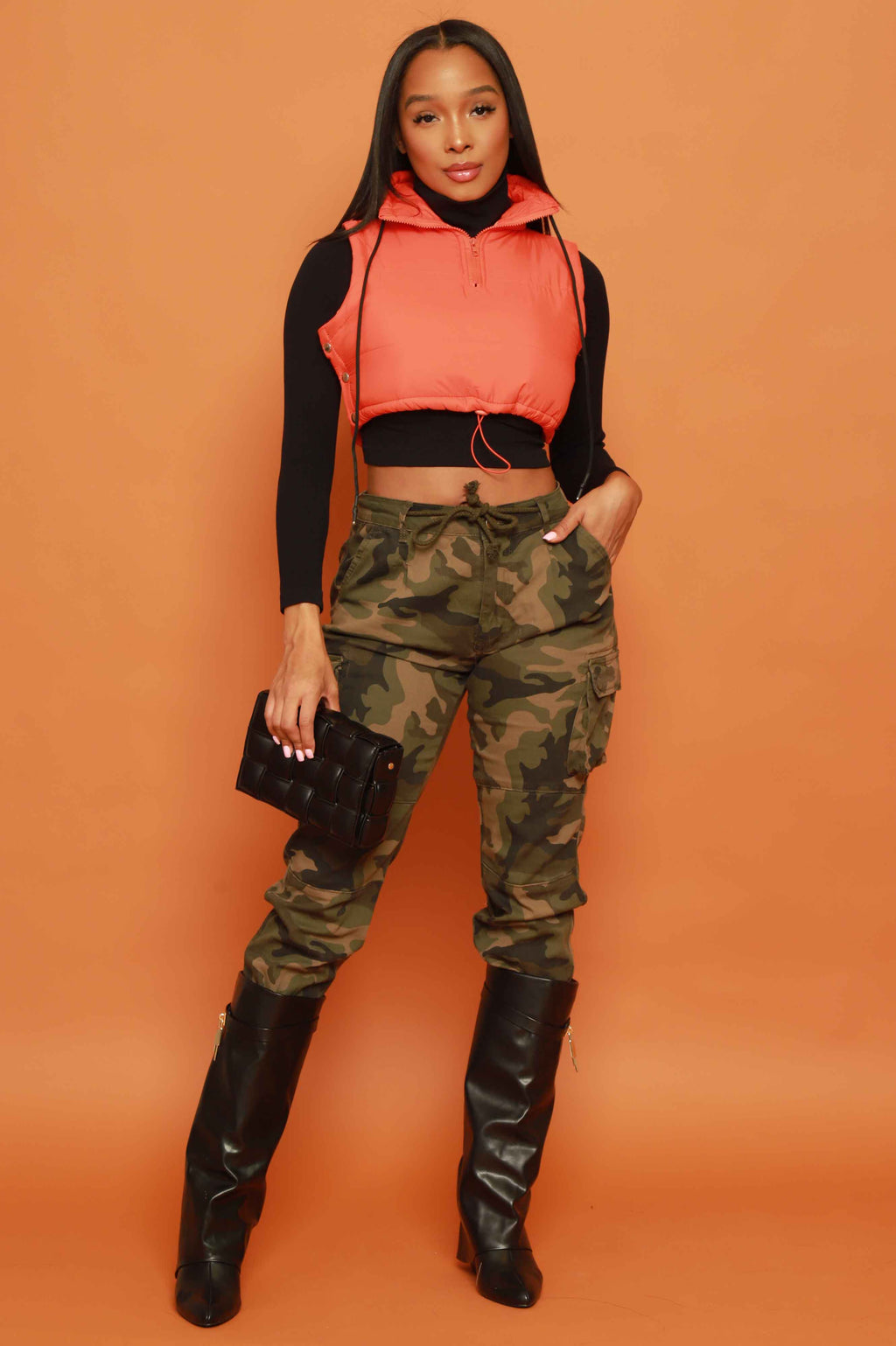 Mark My Words Adjustable Cropped Puffer Vest - Orange - grundigemergencyradio